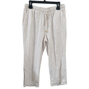 Ellen Tracy linen blend cropped pants crinkle texture in cream and tan size M
